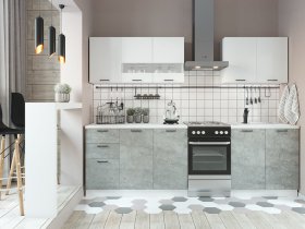 Кухонный гарнитур Дуся 2,0 м (белый глянец/цемент) в Берёзовке - beryozovka.mebel-nsk.ru | фото