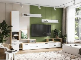 Модульная стенка Санса (дуб сонома/белый) в Берёзовке - beryozovka.mebel-nsk.ru | фото
