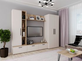 Модульная стенка Верона (сатин/дуб крафт серый) в Берёзовке - beryozovka.mebel-nsk.ru | фото